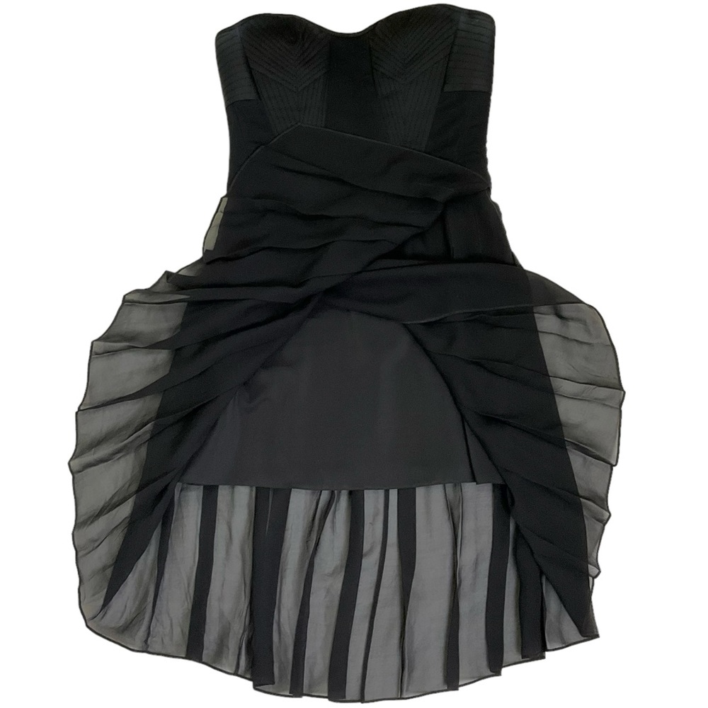 BCBG MaxAzria “April” Black Strapless Corset Silk Chiffon Hi-Low Dress - Picture 7 of 16